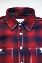 Load image into Gallery viewer, SHADOW CHECKED FLANNEL WORK SHIRT (RED/INDIGO)