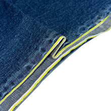 Load image into Gallery viewer, DARK WASHED SELVEDGE DENIM LIME SELVEDGE ID.