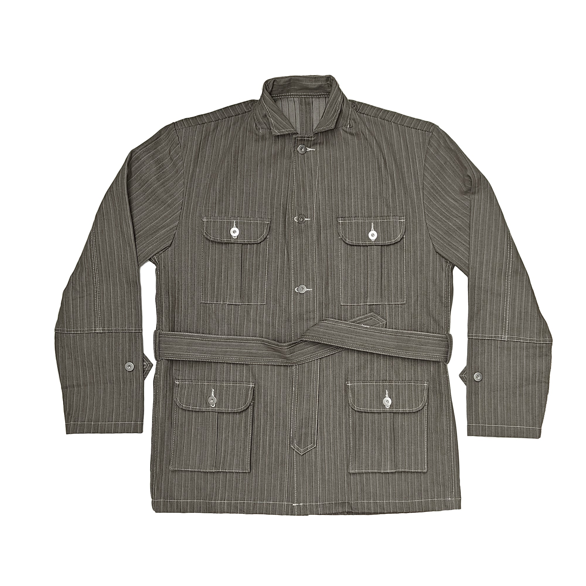 BROWN STRIPE HERRINGBONE SAFARI JACKET | Nama Denim