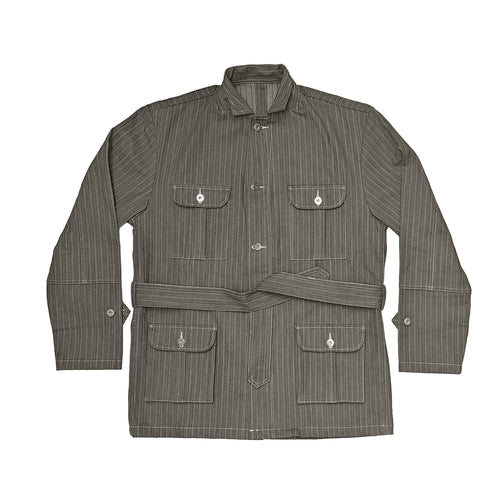 BROWN STRIPE HERRINGBONE SAFARI JACKET