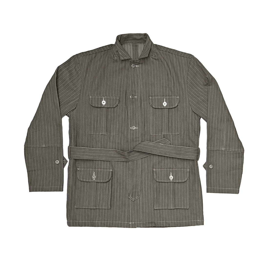 BROWN STRIPE HERRINGBONE SAFARI JACKET